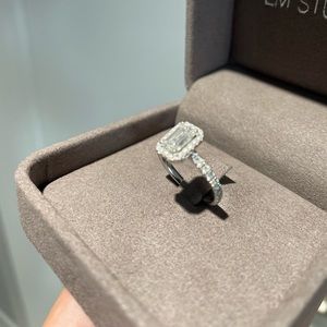 Emerald Cut Lab Grown Diamond Halo White Gold Engagement Ring